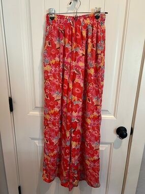 Pink Lily Coral Floral Maxi Skirt